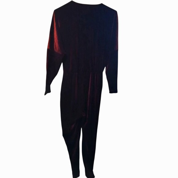 American Apparel Women's Small Jumpsuit Burgundy Velvet Deep V Plunging Neckline - Picture 8 of 9